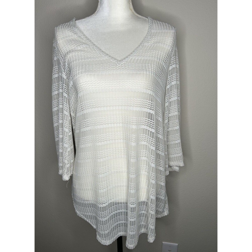 Jordan Taylor White Classic V-Neck Mesh Tunic Swim Cover Up Size Medium